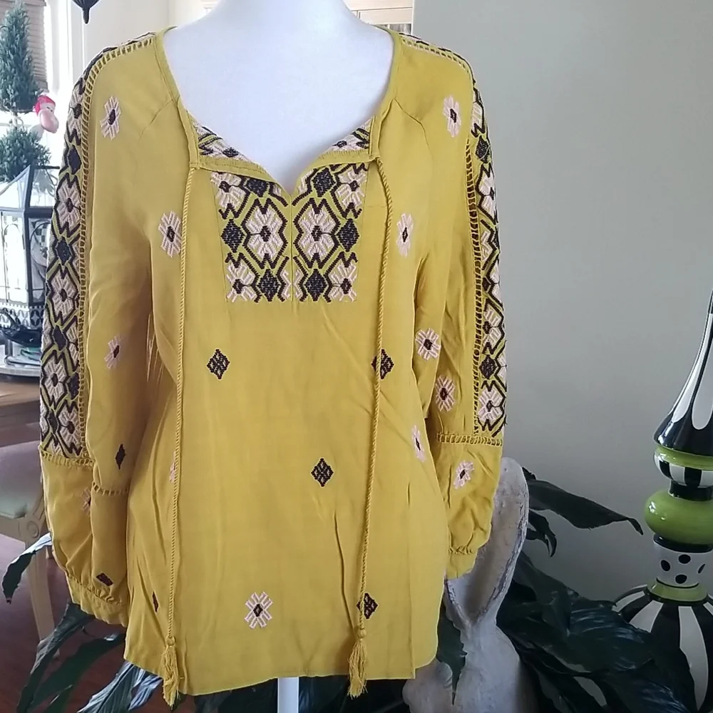 Solitaire Mustard Embroidered Blouse - Picture 1 of 5